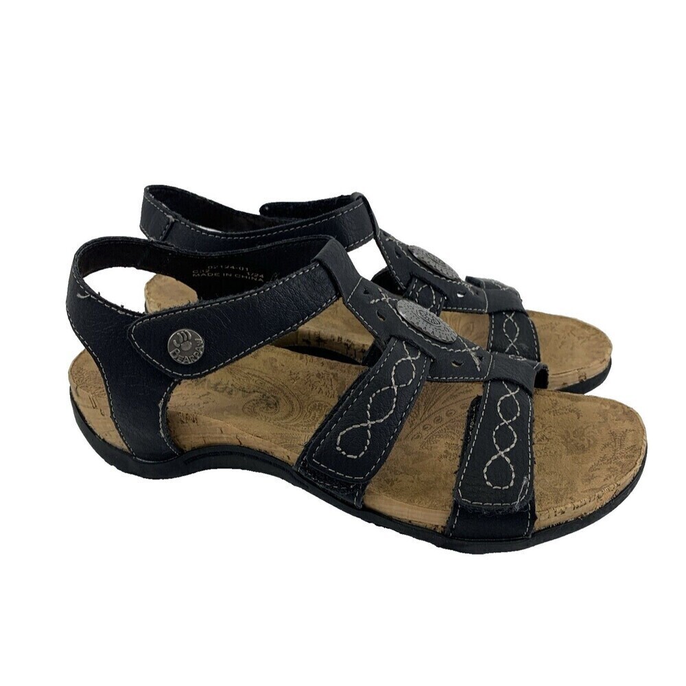Bearpaw Ridley II Sandal Black Boho Flat Comfort Adjustable Faux Leather Women 6